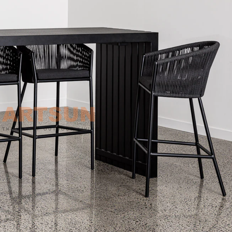 Cadeira de balcão de corda externa durável com estrutura resistente às intempéries