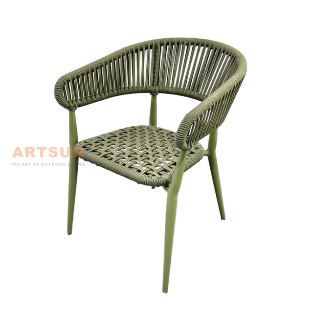 Cadeira de corda de tecelagem de jardim de braço de vime para refeições ao ar livre