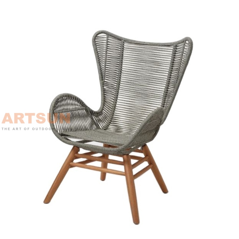 Espreguiçadeira de corda Wingback com otomano