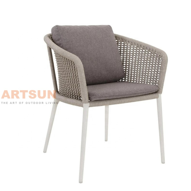  Cadeira externa de alumínio tecido com corda elegante, durável e resistente às intempéries