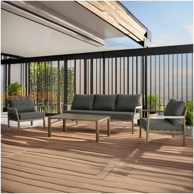 Sofá exterior de teca de lazer com corda tecida para Resort Porject