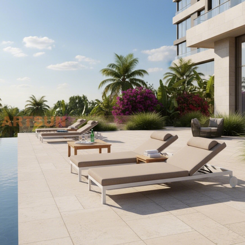 Espreguiçadeira exterior de alumínio de luxo com almofada