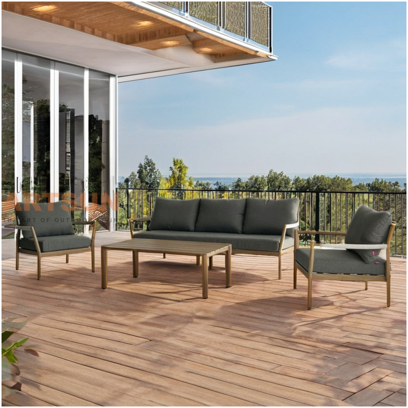 Sofá exterior de teca de lazer com corda tecida para Resort Porject