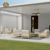 Cadeira moderna de lounge ao ar livre Boho com tecelagem e almofadas de corda para qualquer clima