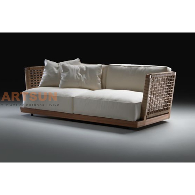 Sofá moderno de teca para exterior com design de grade