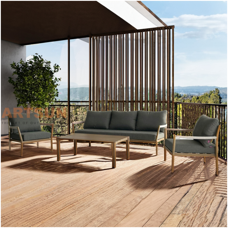 Sofá exterior de teca de lazer com corda tecida para Resort Porject