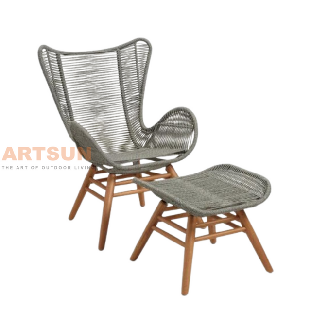 Espreguiçadeira de corda Wingback com otomano