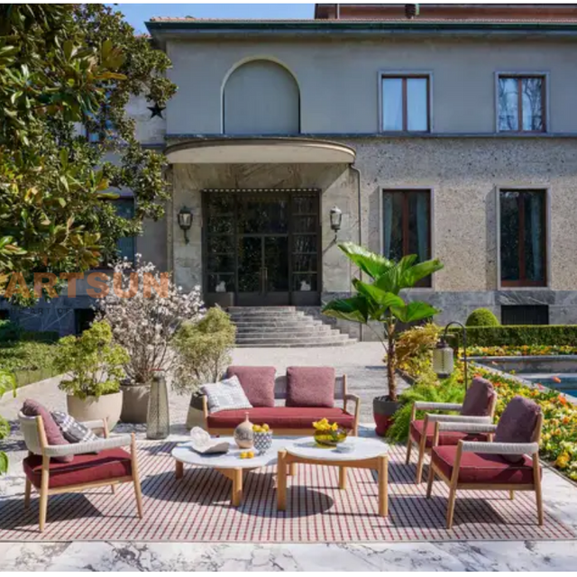 Sofá moderno de 2 lugares em madeira de teca com corda