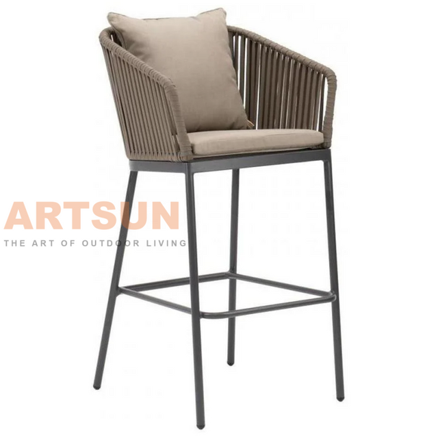 Cadeira de balcão de corda externa durável com estrutura resistente às intempéries