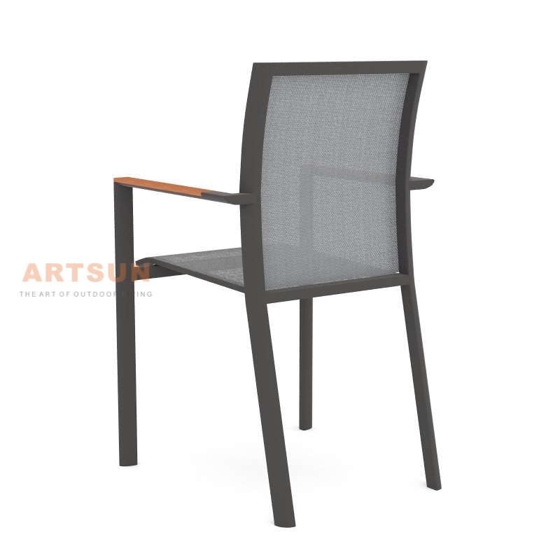 Design moderno, cadeira ao ar livre de jardim de alumínio empilhável para café