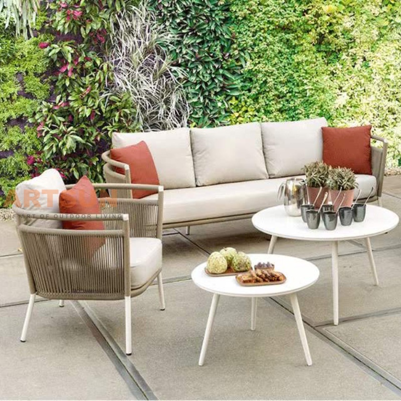 Hot Sale Aluminium Secção de jardim ao ar livre de alumínio Conjunto com mesa de café