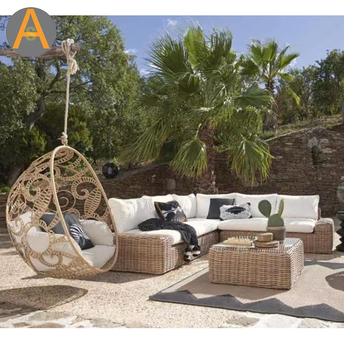 Sofá de jardim de vime de vime por atacado para o ar livre