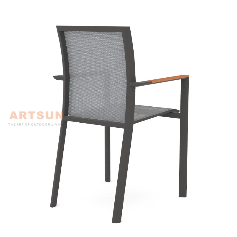 Design moderno, cadeira ao ar livre de jardim de alumínio empilhável para café