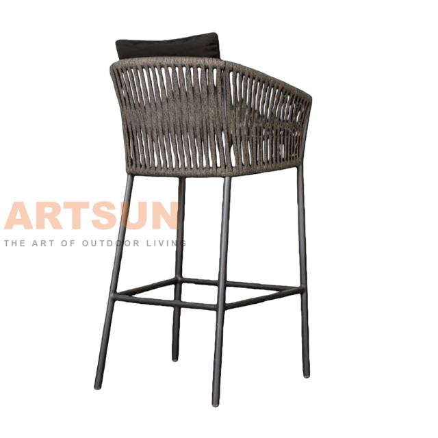 Cadeira de balcão de corda externa durável com estrutura resistente às intempéries