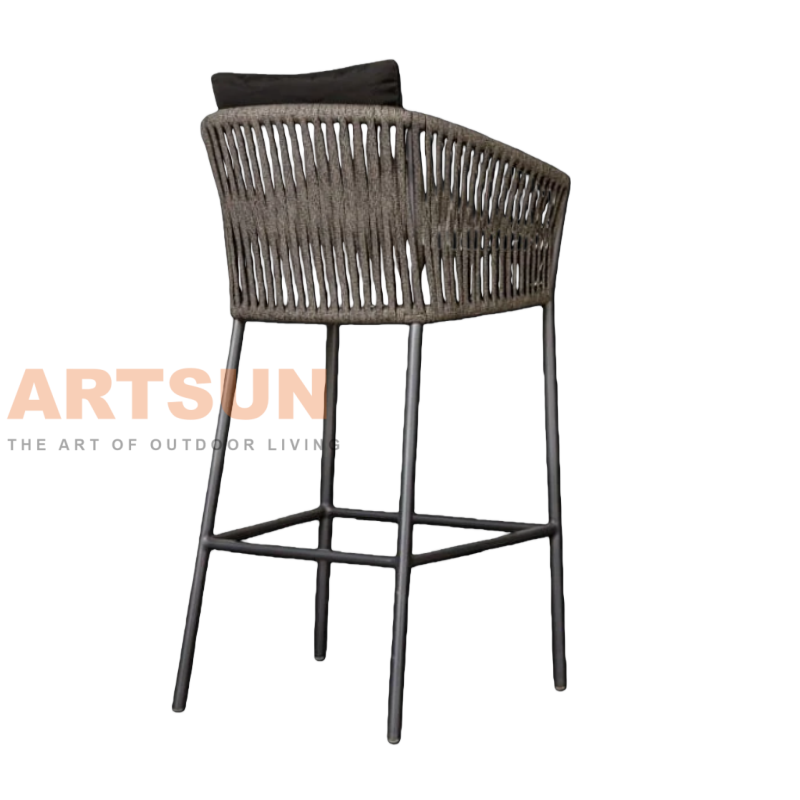 Cadeira de balcão de corda externa durável com estrutura resistente às intempéries