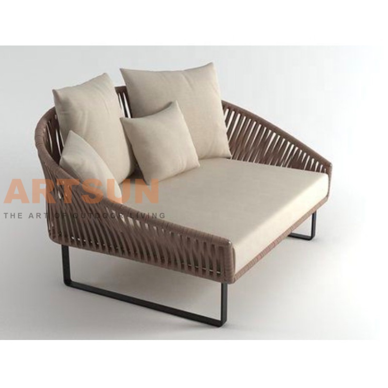 Loveseat exterior de corda moderno com base de alumínio e almofadas macias