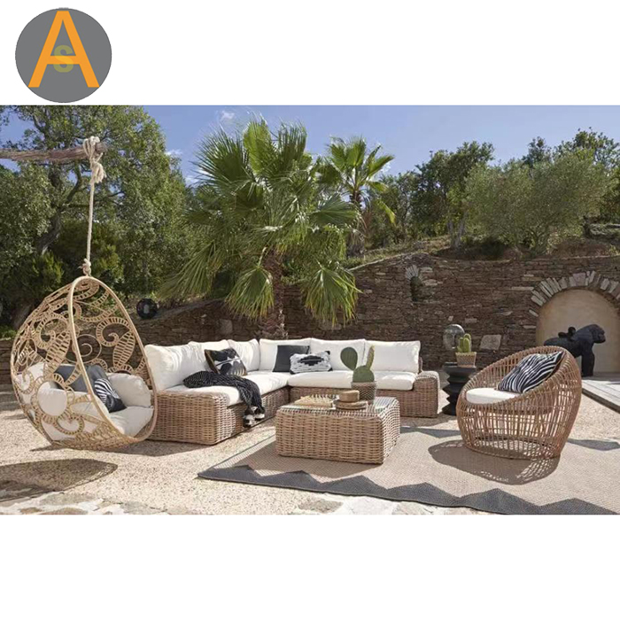 Sofá de jardim de vime de vime por atacado para o ar livre
