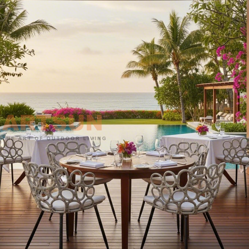 Cadeira de sofá de corda sintética tecida ao ar livre para lobby de hotel cinco estrelas