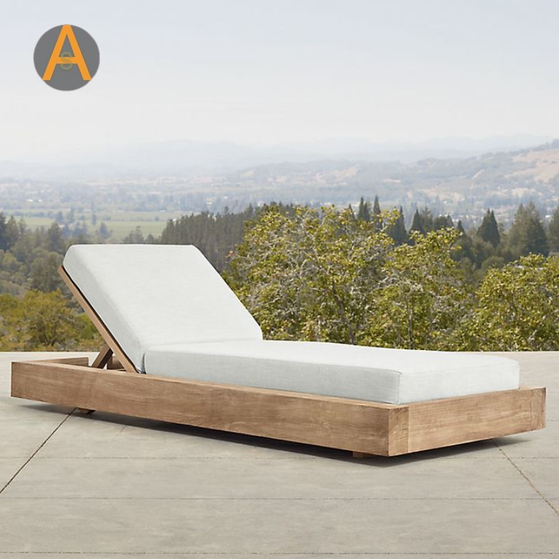 Hotel Resort Beach Chaise Lounge Teak Wood Frame Sun Fread para o lado da piscina externa