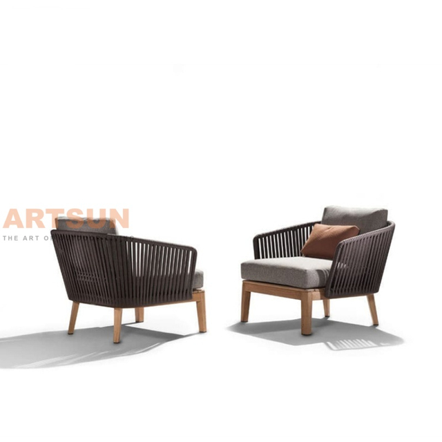 Poltrona moderna para sofá de pátio com estrutura e almofadas resistentes às intempéries