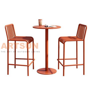 Cadeira de bar de alumínio para exterior com design de encosto de ripas para projetos comerciais modernos de bar de pátio