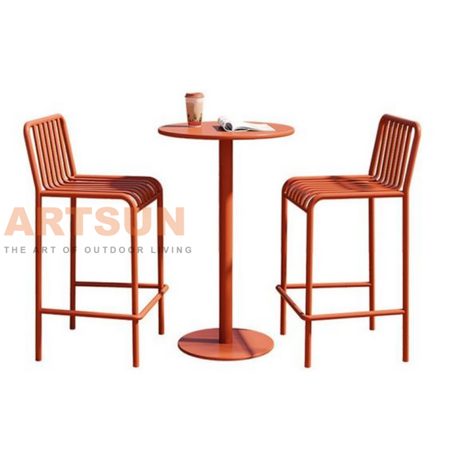 Cadeira de bar de alumínio para exterior com design de encosto de ripas para projetos comerciais modernos de bar de pátio