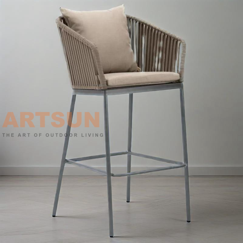 Cadeira de balcão de corda externa durável com estrutura resistente às intempéries