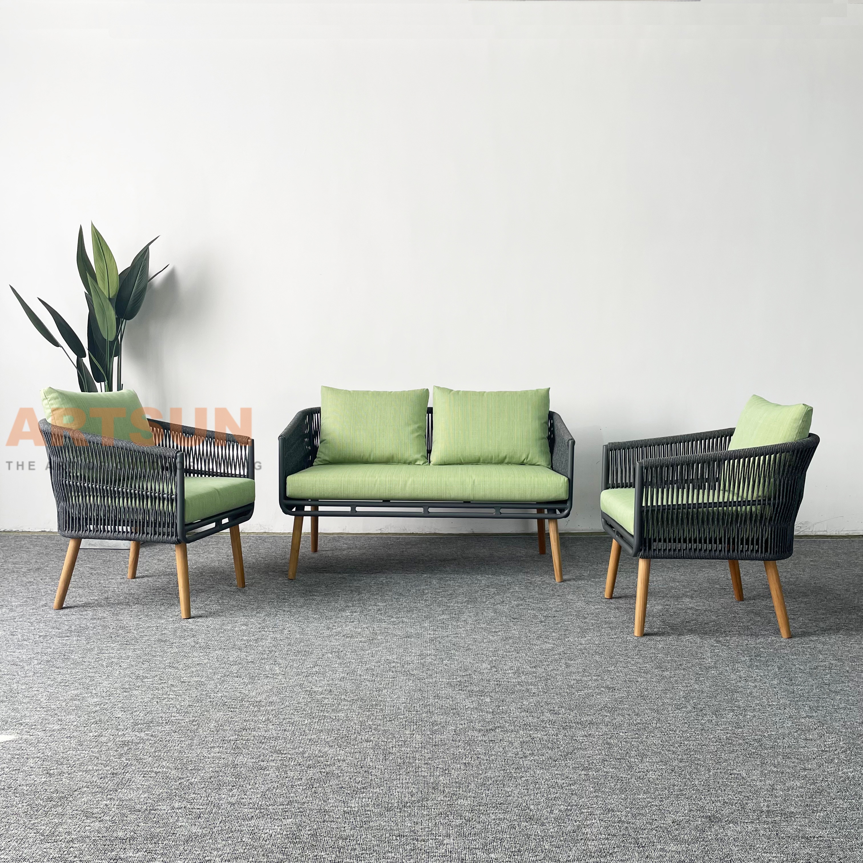 Sofá de jardim leve de corda de tecido mais popular para relaxar ao ar livre