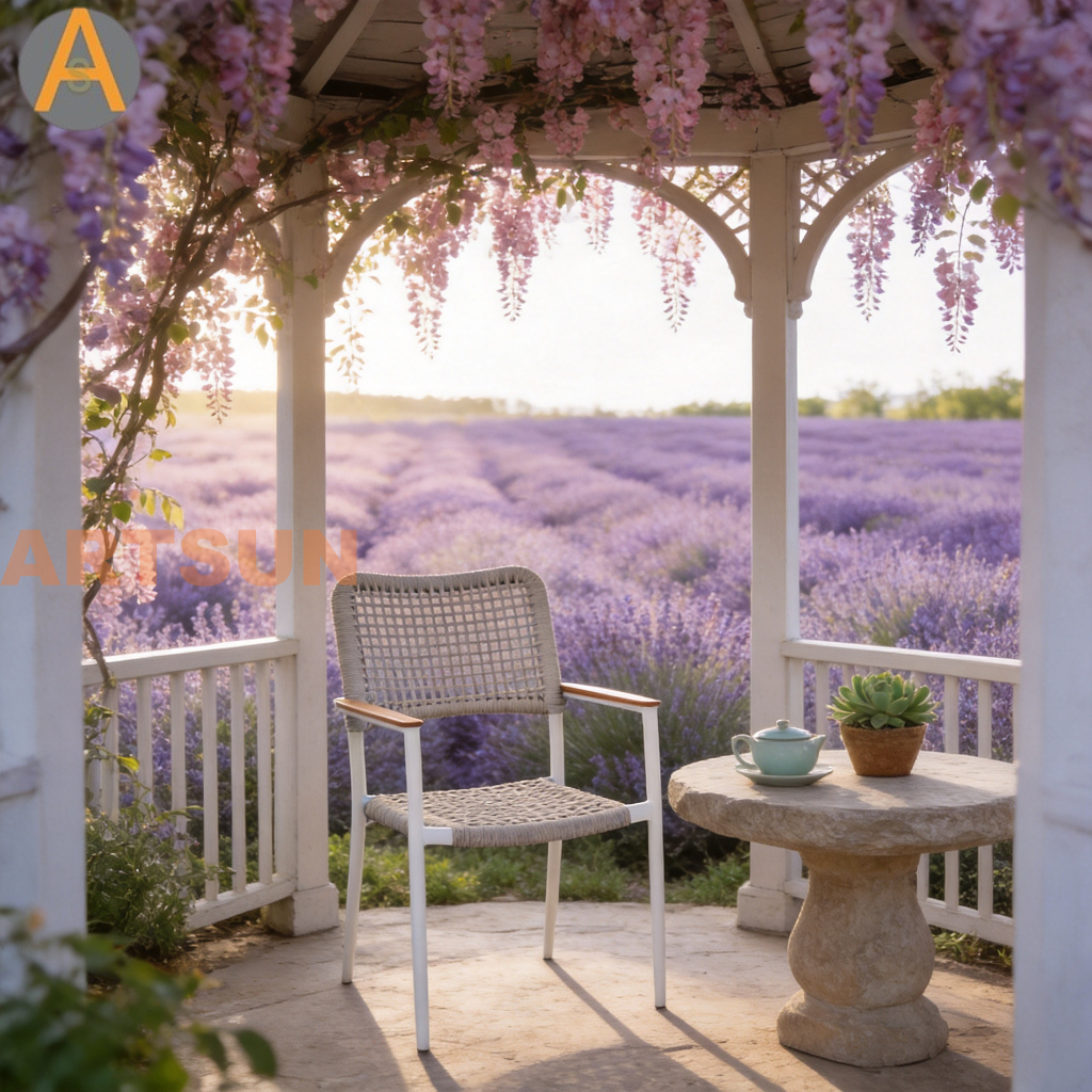 Novo design premium empilhável pátio externo jardim corda tecelagem resistente às intempéries cadeira de jantar com garantia para hotel resort villa restaurante hospitalidade à beira da piscina