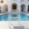 Novo design premium empilhável pátio externo jardim corda tecelagem resistente às intempéries cadeira de jantar com garantia para hotel resort villa restaurante hospitalidade à beira da piscina